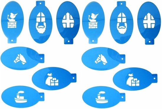12x Schmink sjablonen Sint/Piet/Amerigo - Sinterklaas gezichtsschmink sjabloon 12 stuks