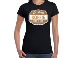 Cadeau t-shirt voor de beste koffie voor dames - zwart met bruin - koffie - koffiezaak barista shirt / bedrijfskleding XXL