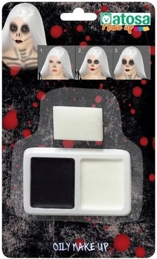 Foto: Schminkset horror zwart wit met sponsje schmink makeup voor halloween skeletten vampiers dracula make up