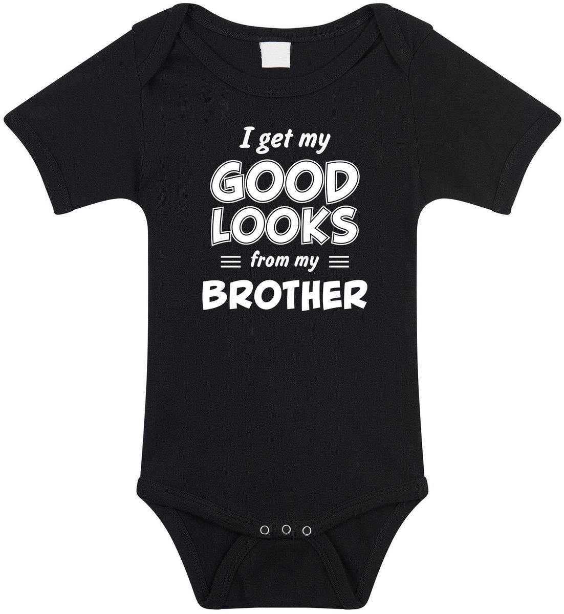 I get my good looks from my brother romper / rompertje - zwart - unisex - jongens / meisjes - kraamcadeau / geboorte cadeau - zwart rompertje voor baby 92