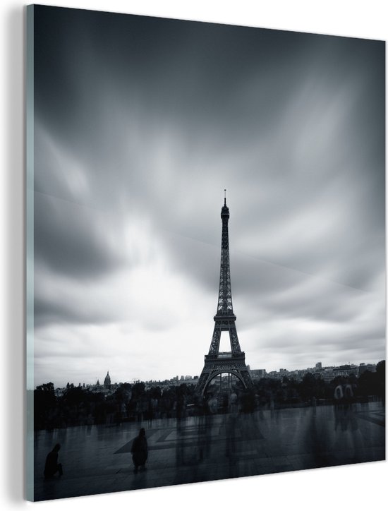Glasschilderij - Kijken naar de Eiffeltoren - 90x90 cm - Acrylglas Schilderijen - Foto op Glas