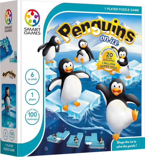 SmartGames - Penguins On Ice - 100 opdrachten - Origineel denkspel met pinguïns - Verander de vorm van de puzzelstukken