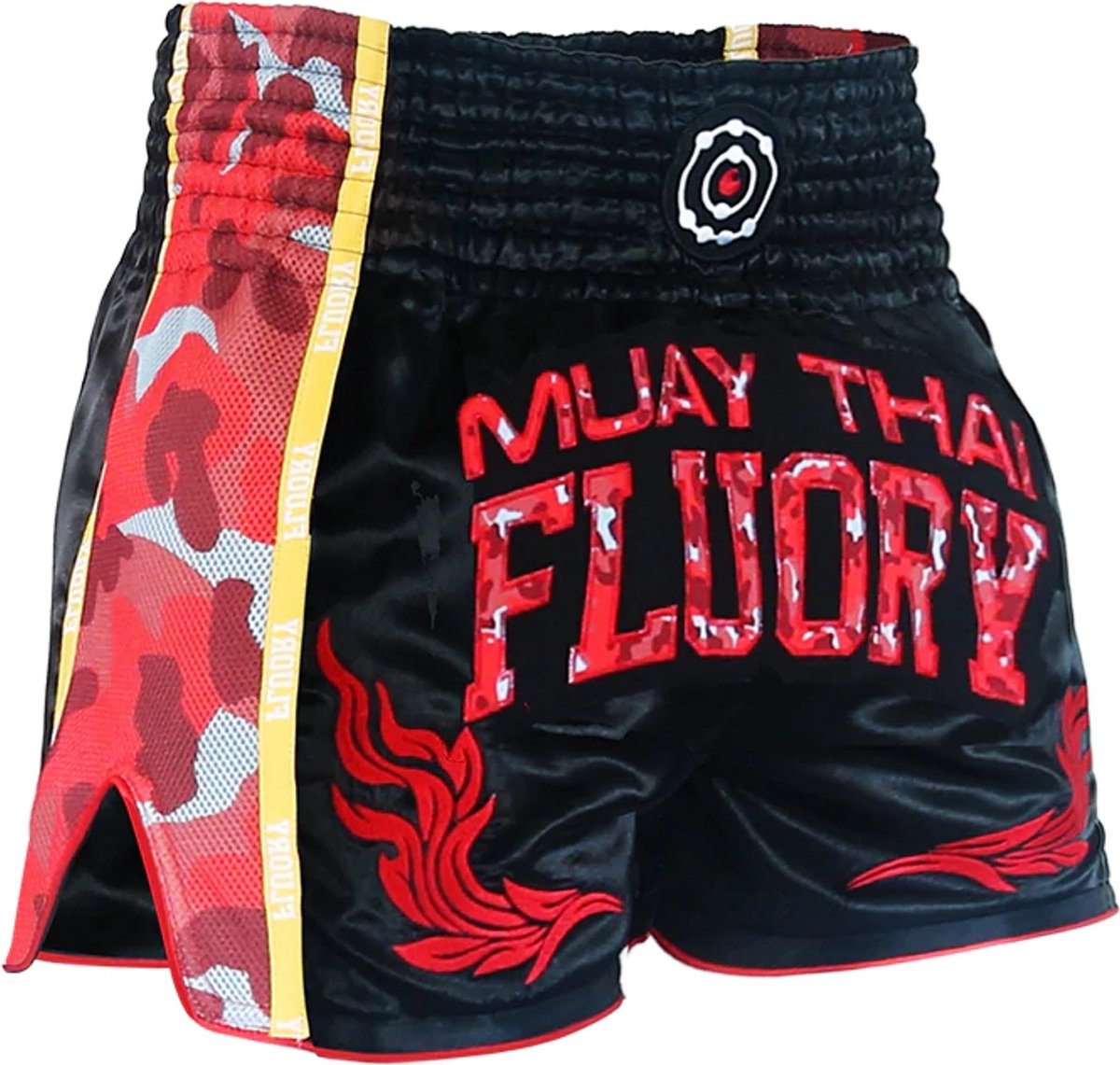 Fluory Muay Thai Shorts Kickboxing Zwart Camo Rood - M