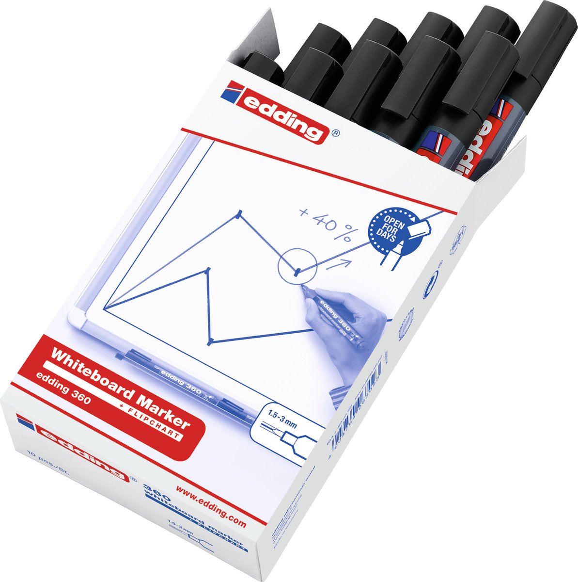 edding 360 whiteboardmarker - 3mm - Rond - Zwart - 10 stuks