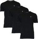 Drie zwarte Donnay t-shirts met kleine zilveren logo's op de borst.