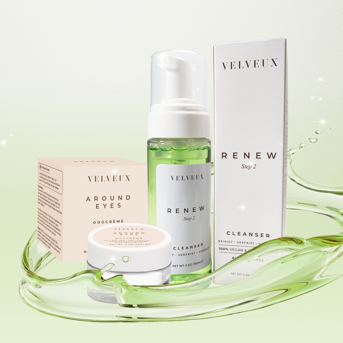 Velveux oogcreme + foam cleanser - eye cream - gezichtsreiniger - skincare - gezichtsverzorging - Valentijn cadeautje voor haar vrouw