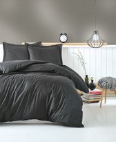 Parure de lit 2 personnes Elegant Stripe 200x220cm satin avec drap et 2 taies d'oreiller oxford anthracite