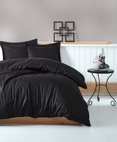 Parure de lit 2 personnes Elegant Stripe 200x220cm satin avec drap et 2 taies d'oreiller oxford noir