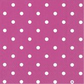 40x Polka Dot 3-laags servetten fuchsia roze met witte stippen 33 x 33 cm