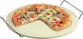 Pierre à pizza en céramique ronde 33 cm avec poignées - Avec pelle à pizza en acier inoxydable pliante 25 cm - Pierre à pizza pour BBQ/ four