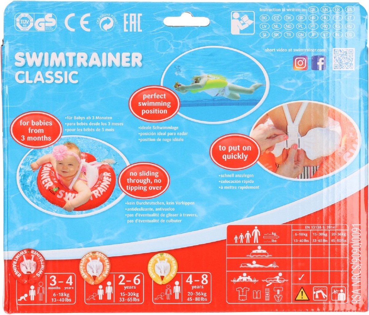 SWIMTRAINER "Classic" ® rood (3 maanden tot 4 jaar, 6kg - 18kg) DE VEILIGE BABY ZWEMBAND: ZWEMTRAINER | (Keurmerken: CE - TüV - EN13138 - 1:2014) — afbeelding 3