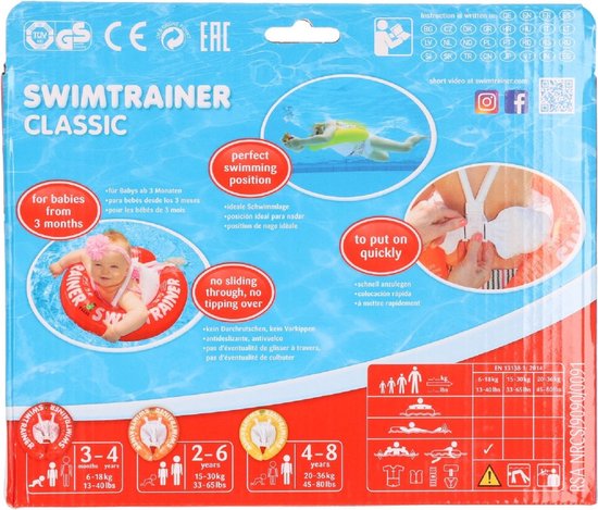 DE VEILIGE BABY ZWEMBAND: ZWEMTRAINER | SWIMTRAINER "Classic" ® rood (3 maanden tot 4 jaar) (Keurmerken: CE-TüV-EN13138-1:2014)