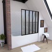 Aurlane badscherm met 5 draailuiken 125x143cm - matzwarte profielen - 4 mm transparant glas - QUINTUPLE BLACK