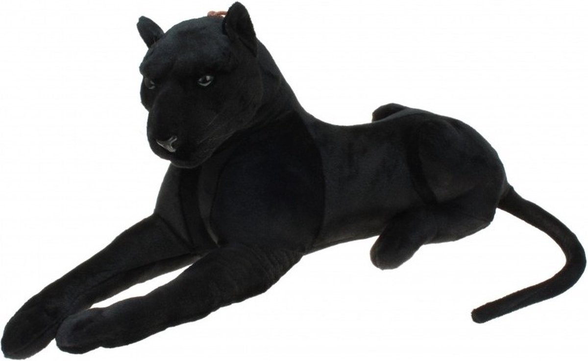 Kruger Pluche zwarte panter knuffel - liggend - 90 cm - groot - jungle dieren