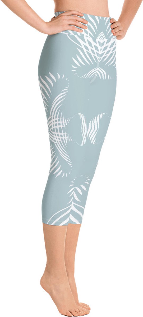 Sportlegging - Capri 3/4 - design Proud Pattern - High Waist - Dry Fit - High Performance - 4way stretch- unieke print - UPF 50+ - Hardloop - Yoga - Fitness - Dans - Pilates - Training - sportbroek - mintgroen wit - maat XS — afbeelding 5