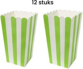 popcorn bakjes - Popcornbak groen - 12stuks - Popcornbakjes - chipsbakjes - snackbakjes kinderverjaardag - kinderfeestje - stevig papier - karton - 8.5cm breed - 16 cm hoog