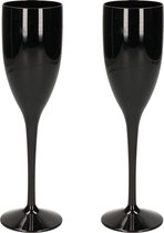 2x stuks onbreekbaar champagne/prosecco glas zwart kunststof 15 cl/150 ml - Onbreekbare champagne glazen/flutes