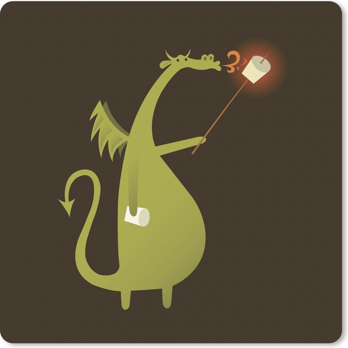 Muismat XXL 50x50 cm - Bureau onderlegger - Bureau mat Illustratie van een draak met een marshmallow - Bureaumat - Gaming mousepad xl - Bureaulegger groot - Computer deskmat