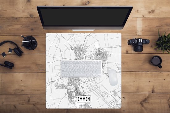 Muismat XXL 60x60 cm - Bureau onderlegger - Bureau mat Stadskaart Emmen - Bureaumat - Gaming mousepad xl - Bureaulegger groot - Computer deskmat