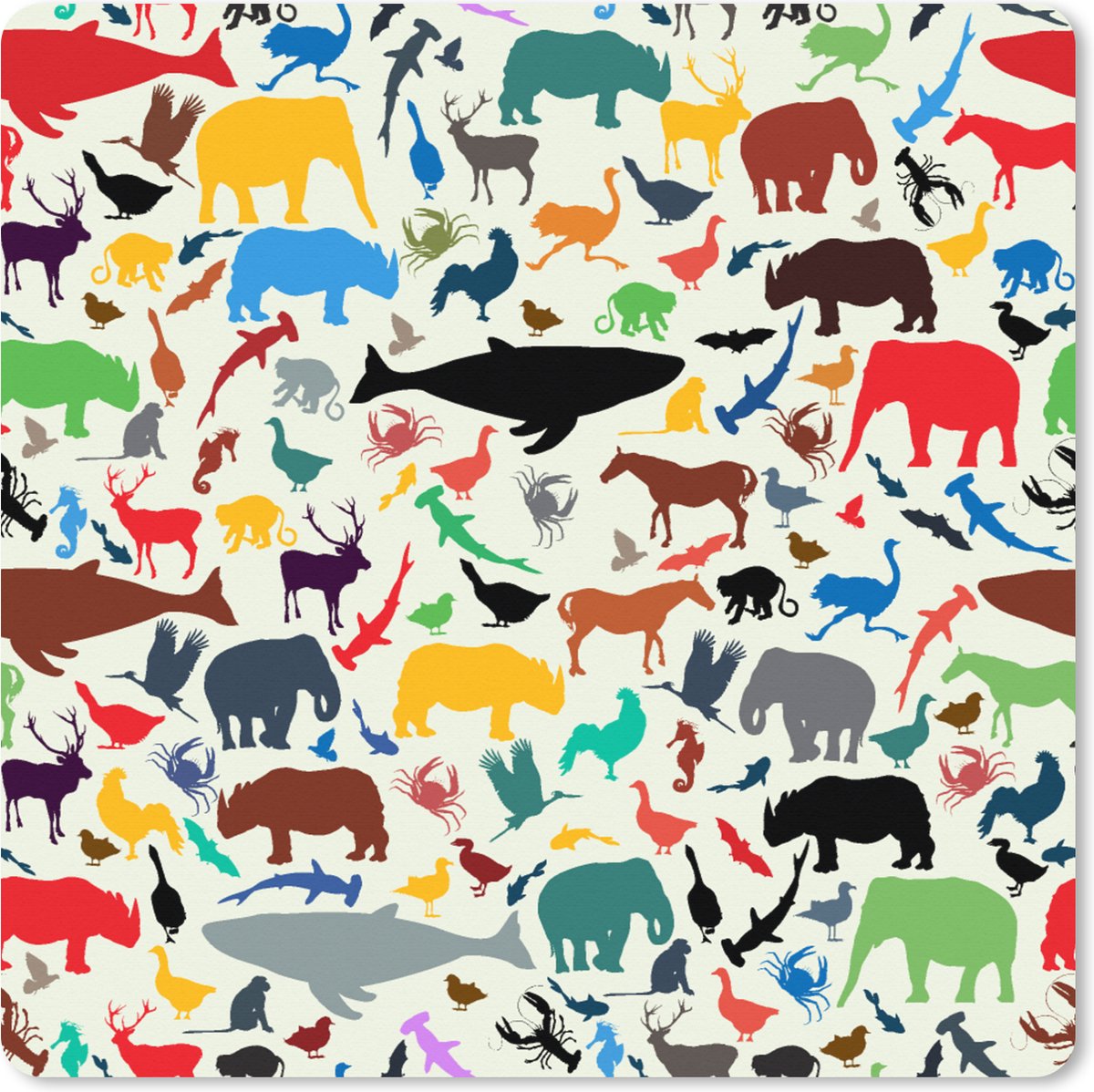 Muismat XXL 60x60 cm - Bureau onderlegger - Bureau mat Regenboog - Dieren - Patronen - Kinderen - Bureaumat - Gaming mousepad xl - Bureaulegger groot - Computer deskmat