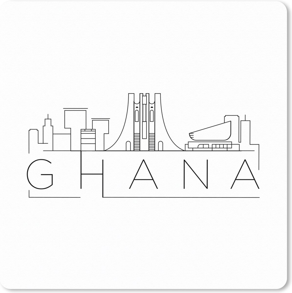 Muismat XXL 60x60 cm - Bureau onderlegger - Bureau mat Skyline "Ghana" wit - Bureaumat - Gaming mousepad xl - Bureaulegger groot - Computer deskmat