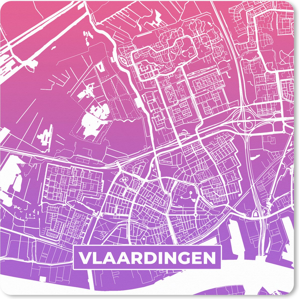 Muismat XXL 80x80 cm - Bureau onderlegger - Bureau mat Stadskaart - Vlaardingen - Paars - Roze - Bureaumat - Gaming mousepad xl - Bureaulegger groot - Computer deskmat