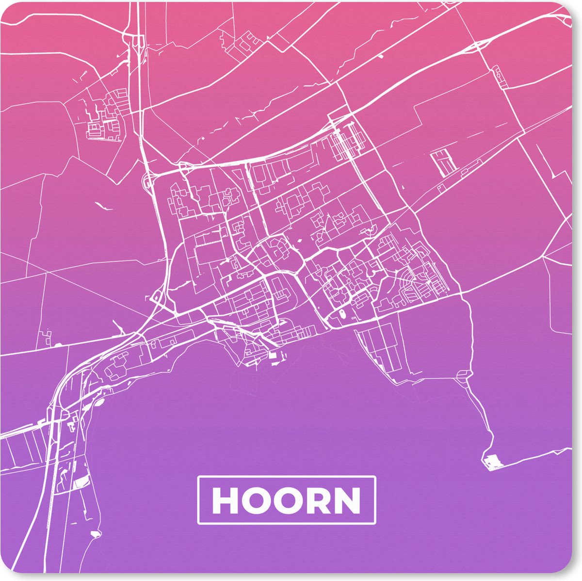 Muismat XXL 50x50 cm - Bureau onderlegger - Bureau mat Stadskaart - Hoorn - Paars - Roze - Bureaumat - Gaming mousepad xl - Bureaulegger groot - Computer deskmat