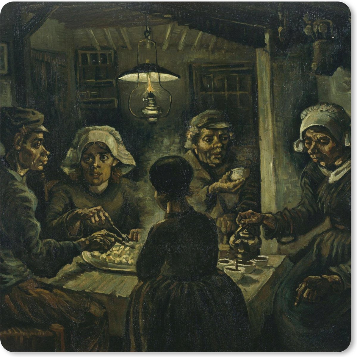 Muismat XXL 80x80 cm - Bureau onderlegger - Bureau mat De Aardappeleters - Vincent van Gogh - Bureaumat - Gaming mousepad xl - Bureaulegger groot - Computer deskmat