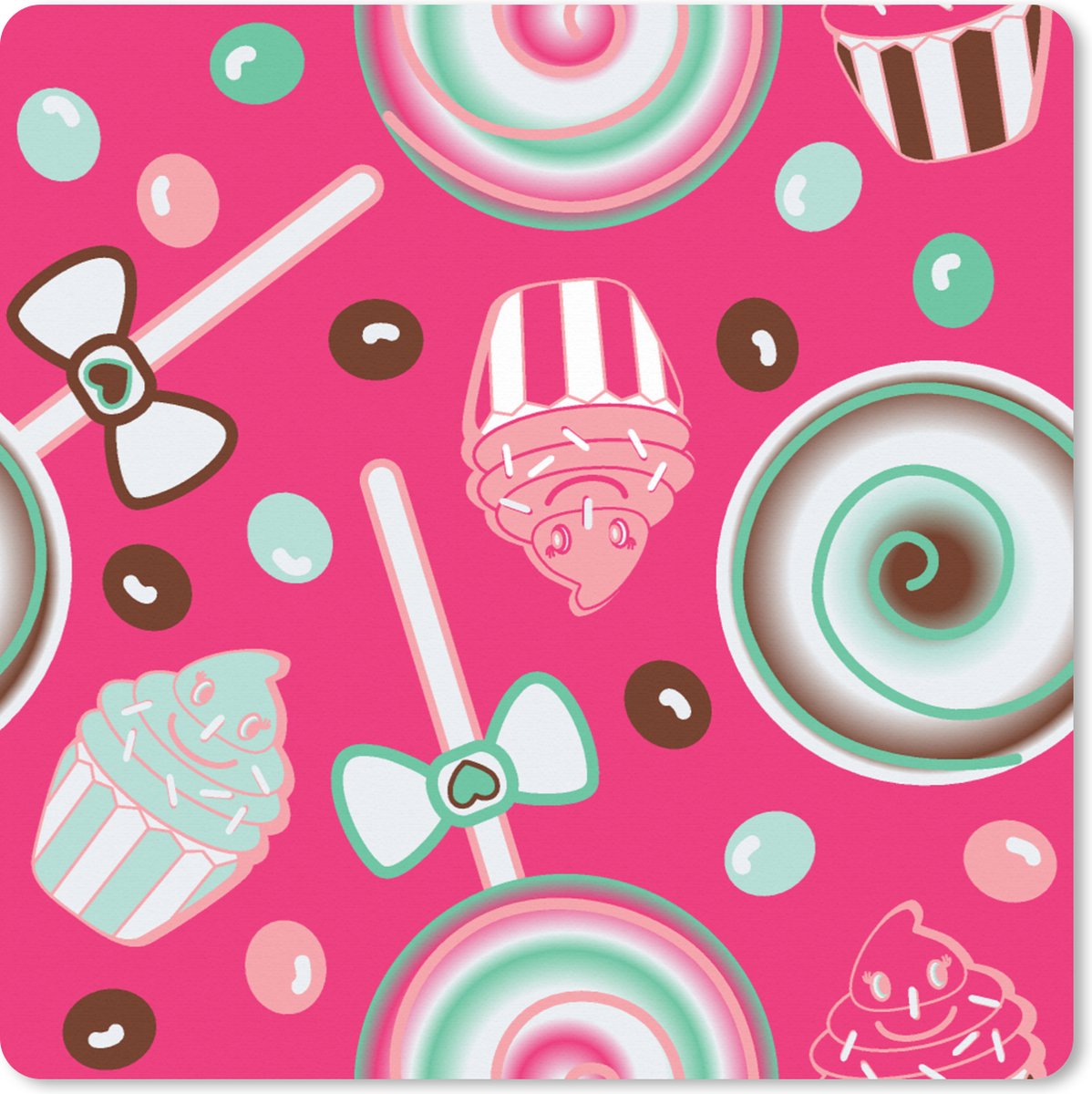 Muismat XXL 60x60 cm - Bureau onderlegger - Bureau mat Design - Snoep - Candy - Roze - Bureaumat - Gaming mousepad xl - Bureaulegger groot - Computer deskmat