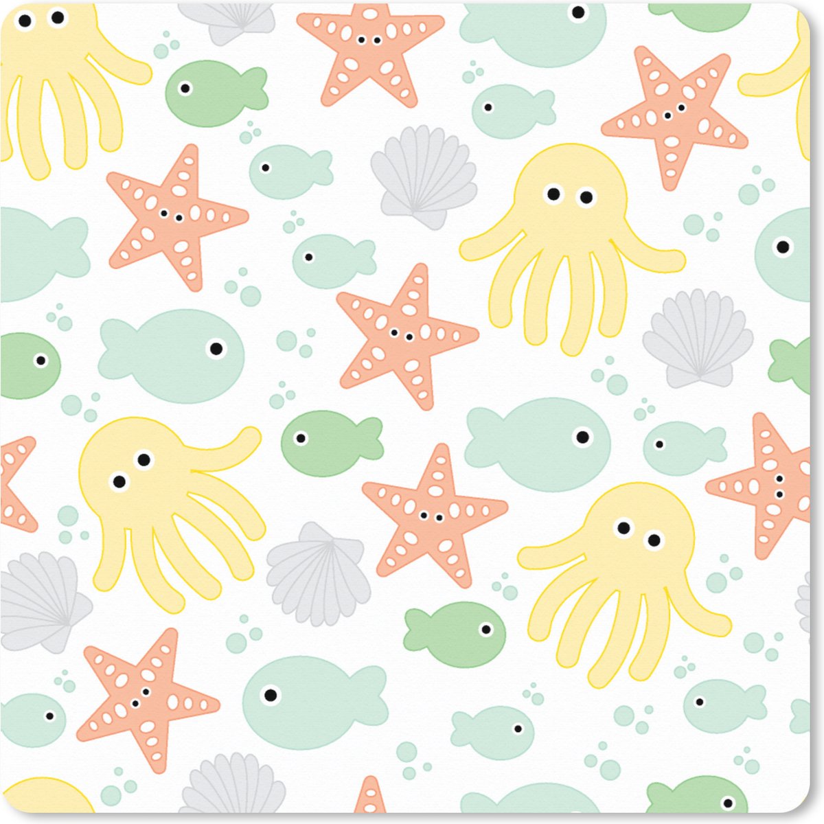 Muismat XXL 80x80 cm - Bureau onderlegger - Bureau mat Zeedieren - Baby - Schelpen - Bureaumat - Gaming mousepad xl - Bureaulegger groot - Computer deskmat