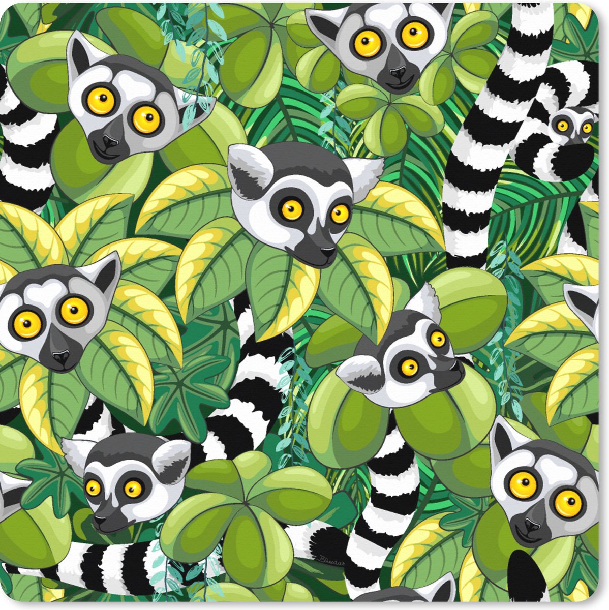 Muismat XXL 50x50 cm - Bureau onderlegger - Bureau mat Patroon - Jungle - Ringstaartmaki - Bureaumat - Gaming mousepad xl - Bureaulegger groot - Computer deskmat