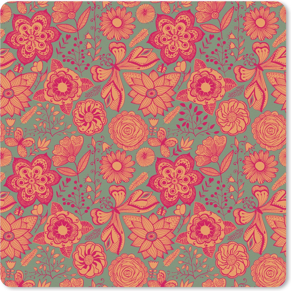 Muismat XXL 60x60 cm - Bureau onderlegger - Bureau mat Vlinders - Patronen - Lente - Bohemian - Bureaumat - Gaming mousepad xl - Bureaulegger groot - Computer deskmat