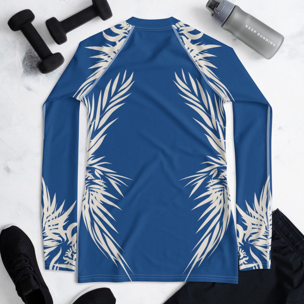 Rashguard - design Tiger Power Up - Dry Fit - High Performance - 4way stretch - unieke print - UPF 50+ - Hardloop - Yoga - Fitness - Dans  - Pilates - Training – Shirt Long Sleeve – dames - klassiekblauw wit - maat XL