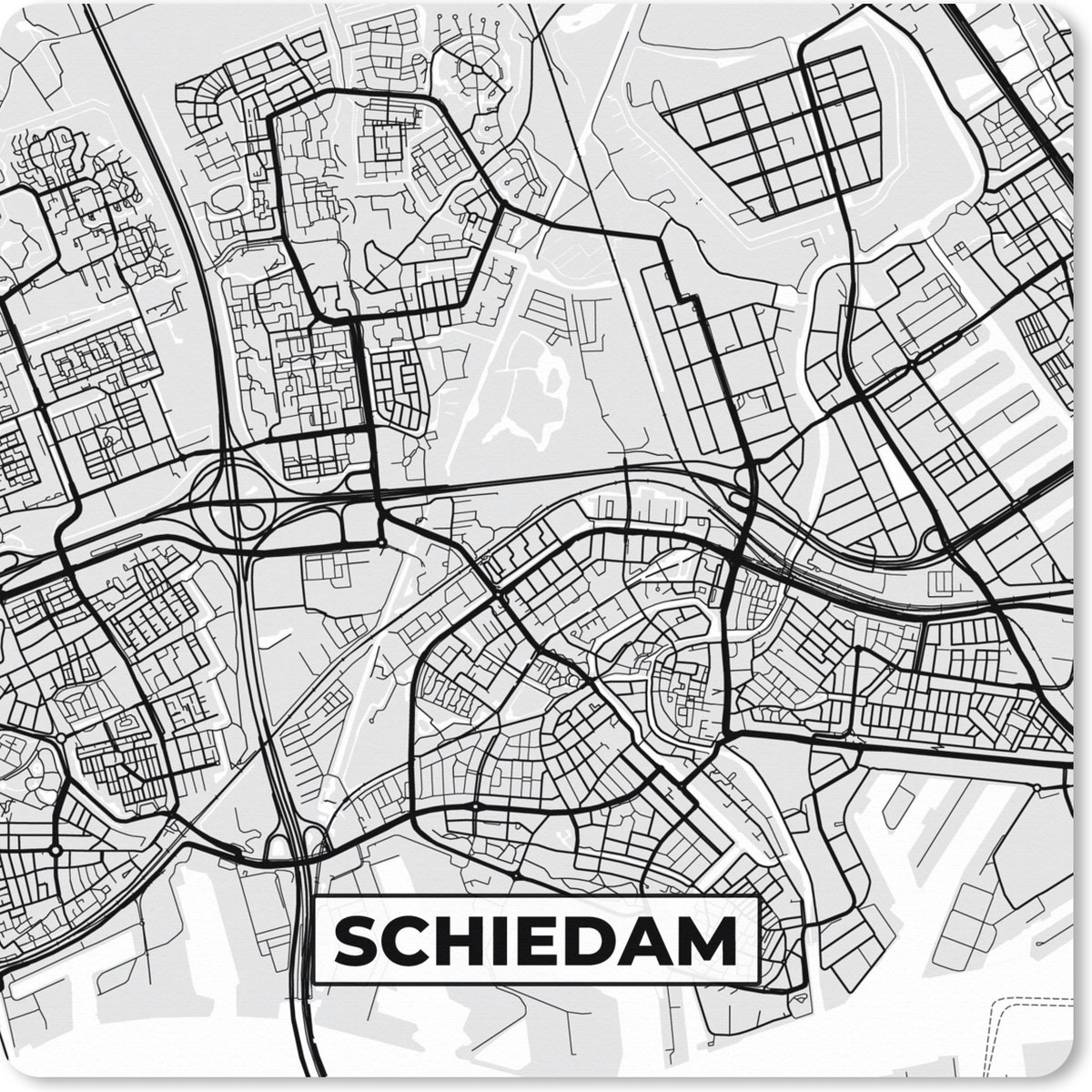 Muismat XXL 60x60 cm - Bureau onderlegger - Bureau mat Stadskaart - Schiedam - Grijs - Wit - Bureaumat - Gaming mousepad xl - Bureaulegger groot - Computer deskmat