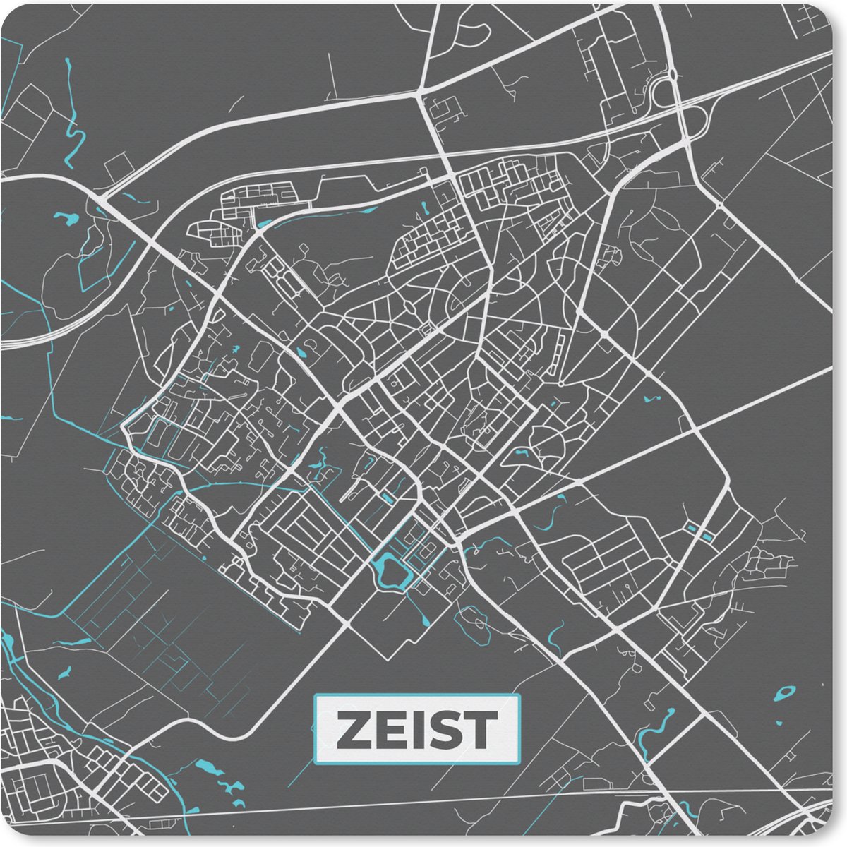 Muismat XXL 80x80 cm - Bureau onderlegger - Bureau mat Plattegrond - Zeist - Grijs - Blauw - Bureaumat - Gaming mousepad xl - Bureaulegger groot - Computer deskmat - Stadskaart