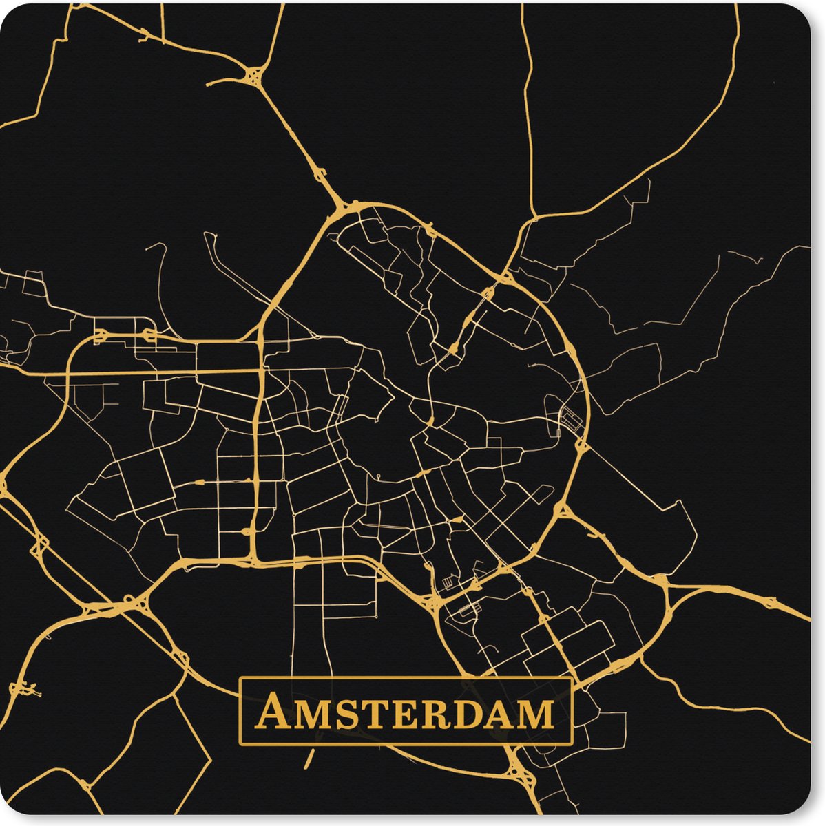 Muismat XXL 50x50 cm - Bureau onderlegger - Bureau mat Kaart - Amsterdam - Luxe - Goud - Zwart - Bureaumat - Gaming mousepad xl - Bureaulegger groot - Computer deskmat