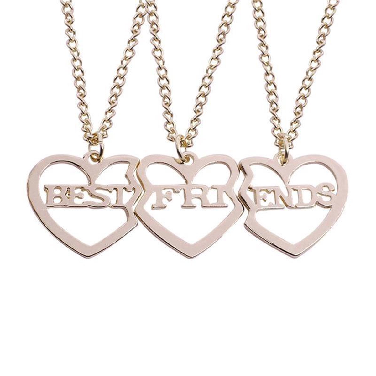 Bixorp Friends BFF Ketting voor 3 met Rosé Gouden Hartjes - Best Friends - Vriendschapsketting Meisjes - Beste Vrienden Ketting Vriendschap Cadeau voor Twee