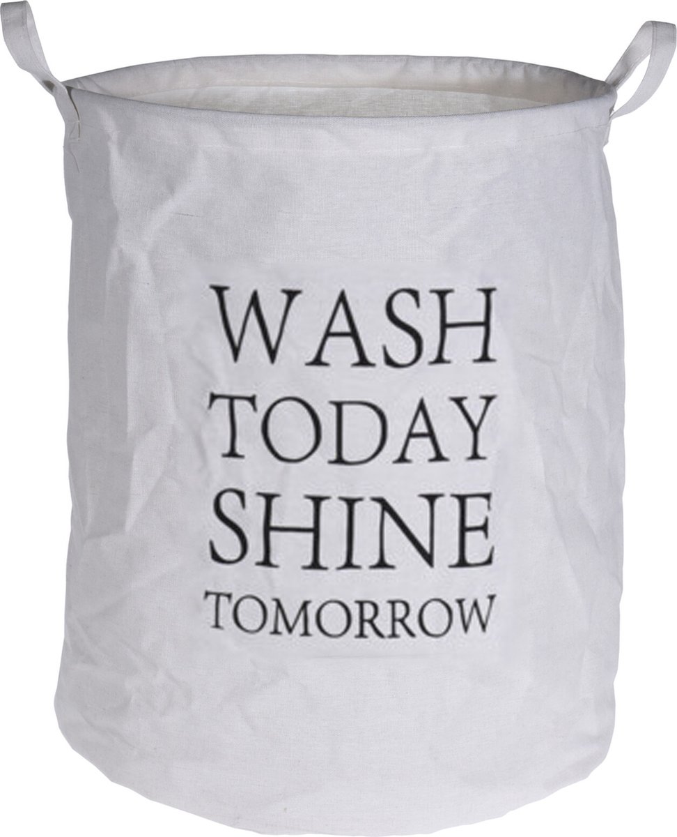 Spesely® Wasmand - Waszak - Opbergmand - met tekst Wash Today Shine Tomorrow - 40xH50cm