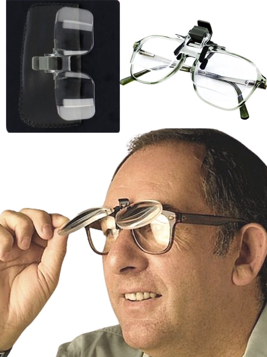 Glim® Originele Vergrootglas bril - Overzetbril – Overzet Loepbril – Loep bril met vergroting - Vergrotende - Hobby Vergrootglas - vergrootglas bril - Incl. opberghoesje, luxe brillendoek - Glim®