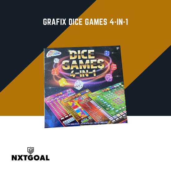 Afbeelding van het spel Grafix | Dice Games 4-in-1 Dobbelspellen | Gezelschapsspel voor kinderen en volwassenen | Combinatie van tactiek- en geluk