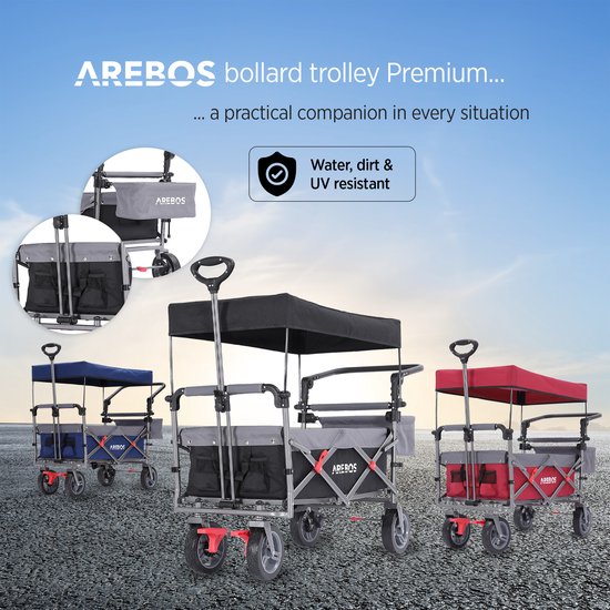 AREBOS Premium Bolderkar Opvouwbaar - Bolderkar Luchtbanden - 100 kg - met Dak Zwart / Grijs van AREBOS — afbeelding 3