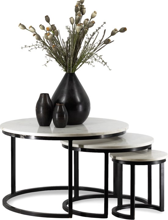 Table D'appoint Ronde JVMOEBEL - Marbre Blanc Et Métal - 40x40x58 Cm - Design Moderne