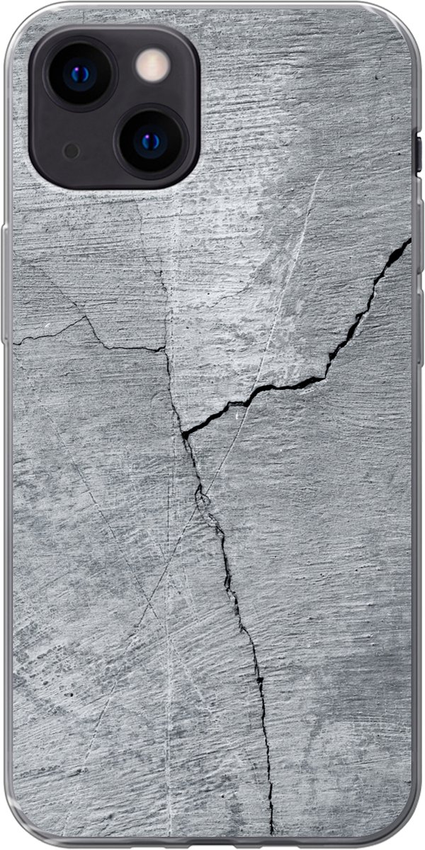 Telefoonhoesje Geschikt voor iPhone 13 mini hoesje - Beton print - Grijs - Scheur - Siliconen Telefoonhoesje Telefoonhoesje