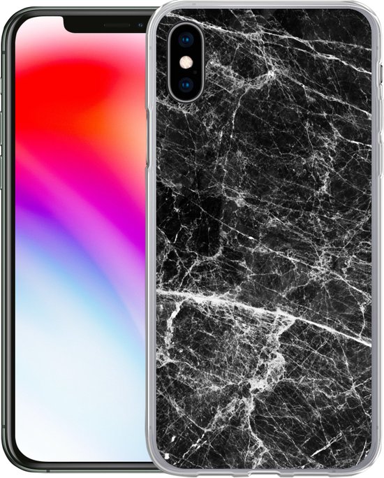 Coque iPhone Xs - Marbre - Pierre - Zwart - Siliconen