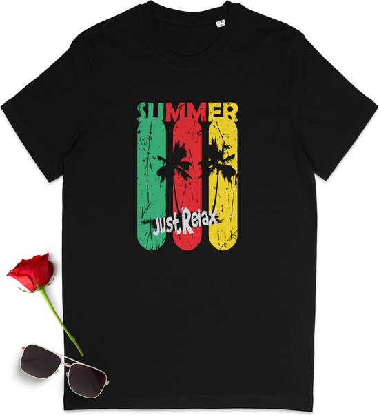 Zomer t shirt - Summer Just Relax tshirt - Dames Summer quote t-shirt - Heren tshirt - Mannen en vrouwen Zomer print t shirt - Unisex maten: S M L XL XXL XXXL - T-shirt kleur: Zwart.