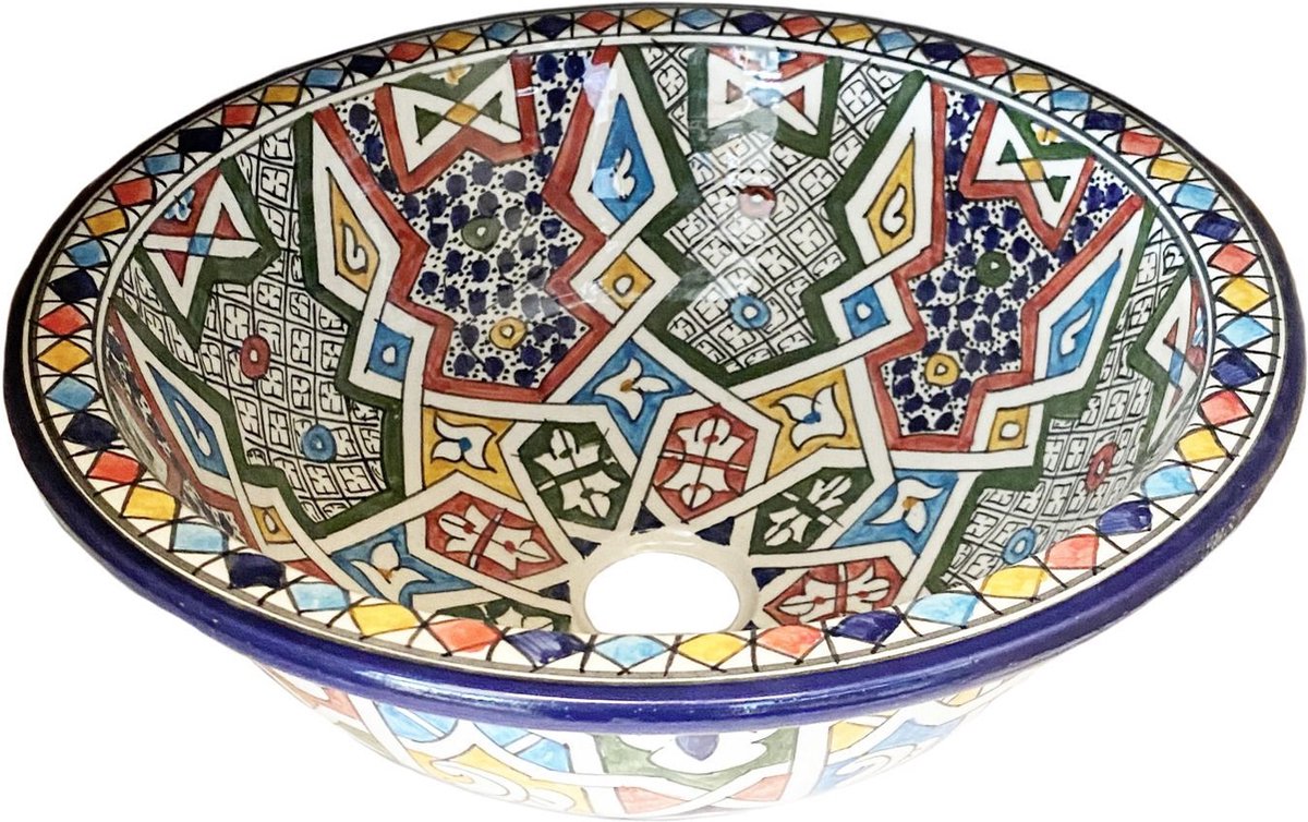 Marokkaanse waskom FEZ- handbeschilderd met kleurrijke patronen-Ø 40 cm