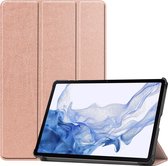 Hoes Geschikt voor Samsung Galaxy Tab S8 Ultra Hoes Book Case Hoesje Trifold Cover - Hoesje Geschikt voor Samsung Tab S8 Ultra Hoesje Bookcase - Rosé goud