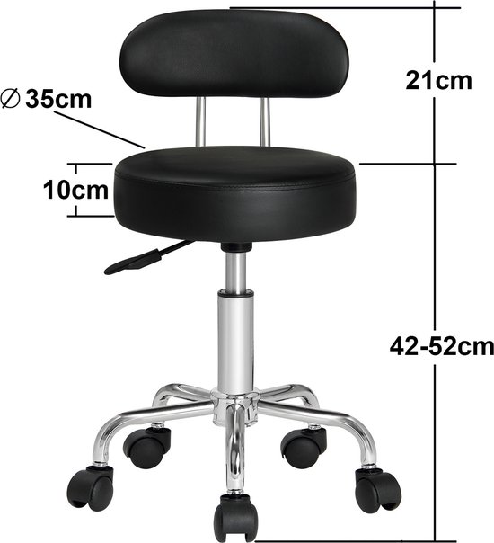 Zadelkruk ergonomische rolkruk met rugleuning zadelstoel Saddle kruk rugleuning lift zadel kruk kantoor spa verstelbare rolling zadelstoel wielen in hoogte verstelbaar 45-59 cm (rood