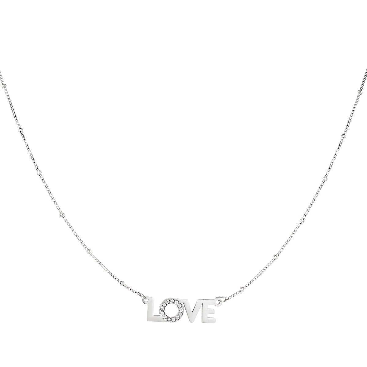 Zilveren ketting (LOVE) - Zirkonia steentjes - Necklace - Silver - Love