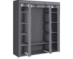 Garderobe - opvouwbare kledingkast - linnenkast met kledingstang en rekken sofit cover, voor slaapkamer, kleedkamer, 150 x 45 x 175 cm, grijs